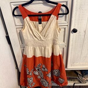 Chic Orange and Cream Midi Dress